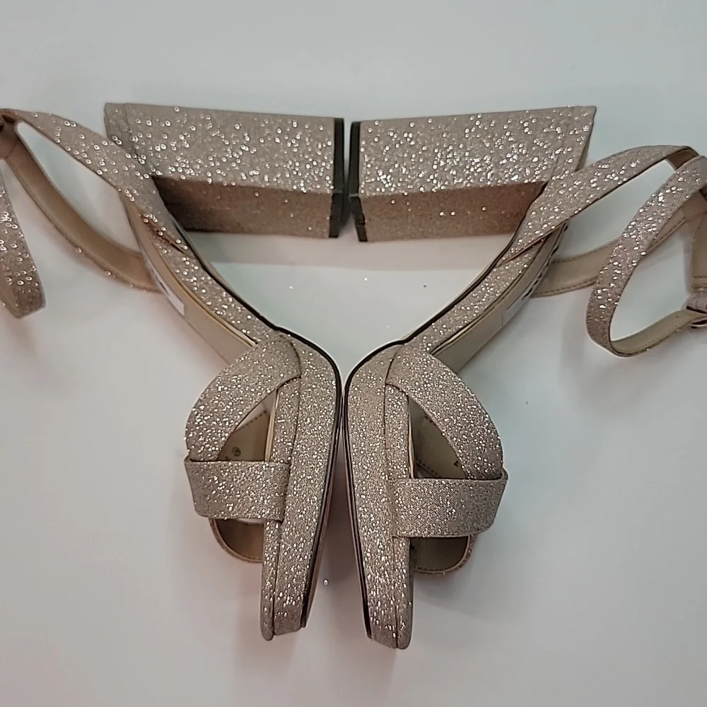 NINA NWOT GLITTER BLOCK HEEL PLATFORM SANDALS SZ 6 SPARKLE